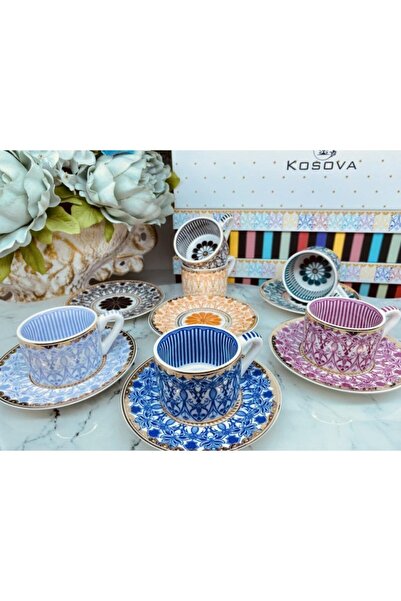 Kosova Karma Bone China Lüx Porselen 6'lı Kahve Fincan Takımı