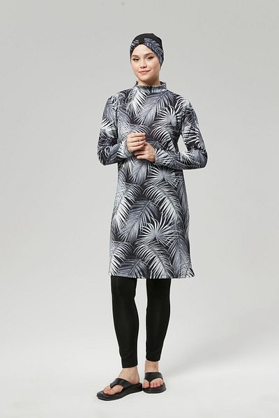 FİT1BEDEN Patterned Hijab Swimsuit Set - Water Repellent, Full Covered and Fast Drying