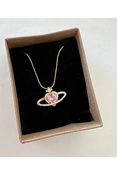 tones official Tarnish Stainless Steel Pink Big Heart Stone Saturn Crown Neck...