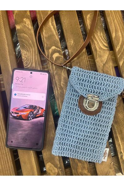 KIRASE Geantă pentru telefon cu model din țesătură de paie de calitate