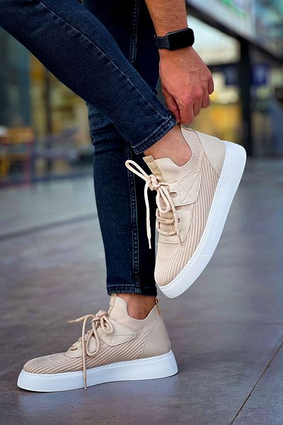 BZ Moda B2425 Ορθοπεδική σόλα Μπεζ Πλεκτά Ανδρικά Sneaker - TBT