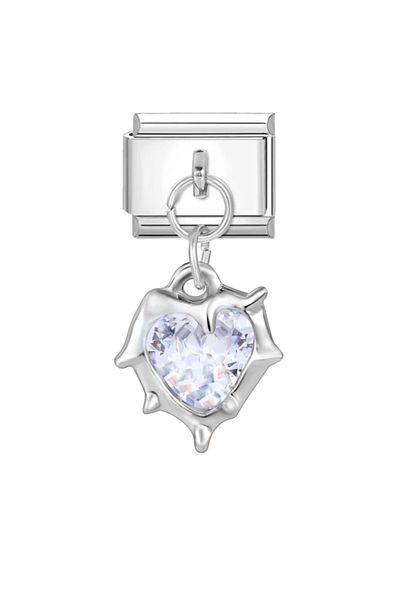 ITALIAN Heart Patterned Shiny Jewelled Italian Charm - Dangle