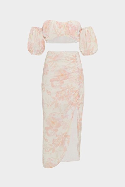 Açelya Okcu Women's Crop Blouse and Slit Skirt Set