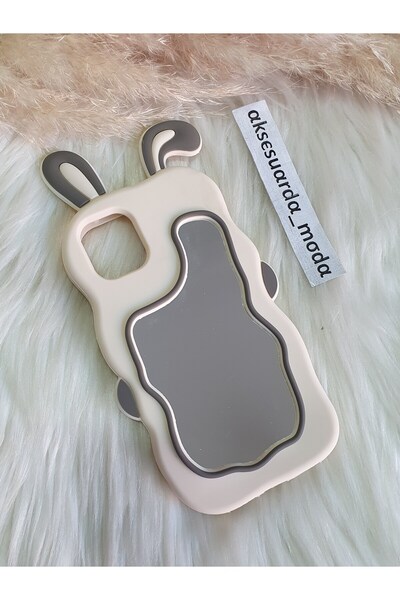 Aksesuarda Moda iPhone 11 UYUMLU TAVŞAN KULAKLI AYNALI SİLİKON HAMUR KILIF