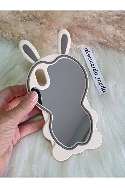 Aksesuarda Moda İPHONE X - XS UYUMLU TAVŞAN KULAKLI AYNALI SİLİKON HAMUR KILIF