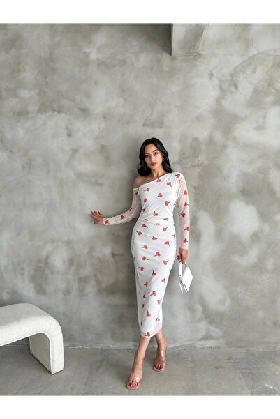 buqre's moda Φόρεμα Maxi από τούλι με έναν ώμο - με σχέδιο