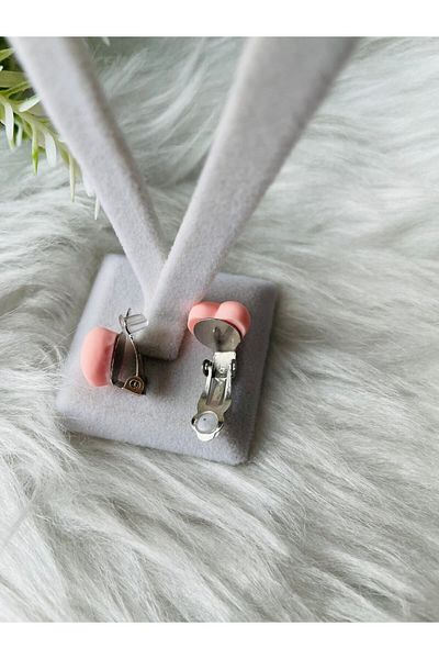 1PARÇAMAVİ Light Pink Heart Clip Non-Perforated Compression Girl's Earrings
