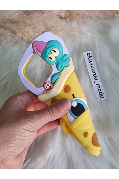 Aksesuarda Moda iPhone 11 Uyumlu Sünger Bob ve Squidward Detaylı Yumuşak Hamur Silikon Lüks Kılıf Kapak