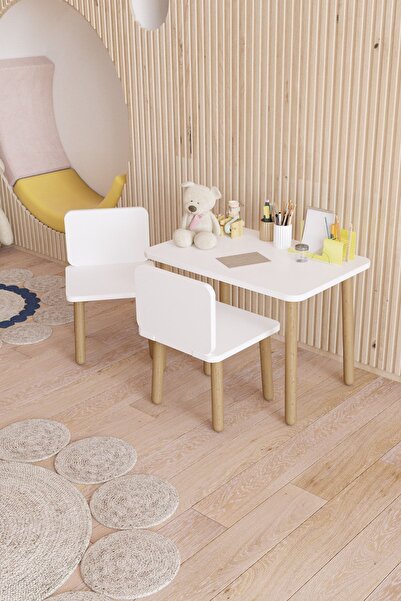 POFİTTO Yaz-sil Yüzey Çocuk Masası - Aktivite Masası - Çocuk Çalışma Masası Takımı 2 Adet Sandalyeli