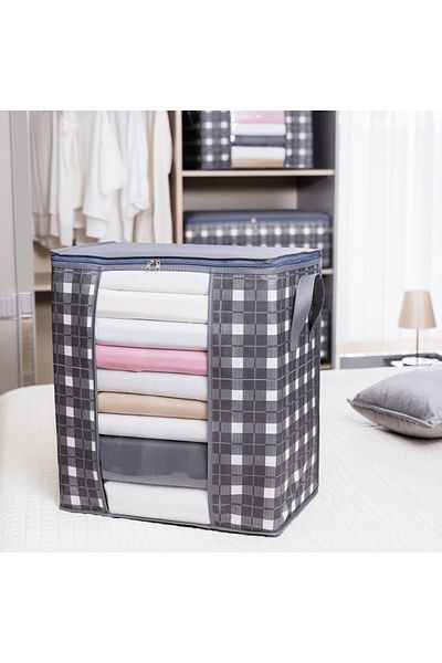AYHANHOME Kostkované vzorované oblečení - Pique deka, taška s organizérem 45x30x50 cm