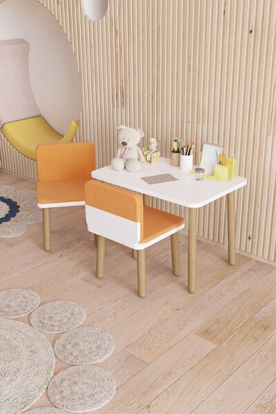 POFİTTO Yaz-sil Yüzey Çocuk Masası-aktivite Masası-çocuk Çalışma Masası Takımı 2 Adet Sandalyeli Kılıflı