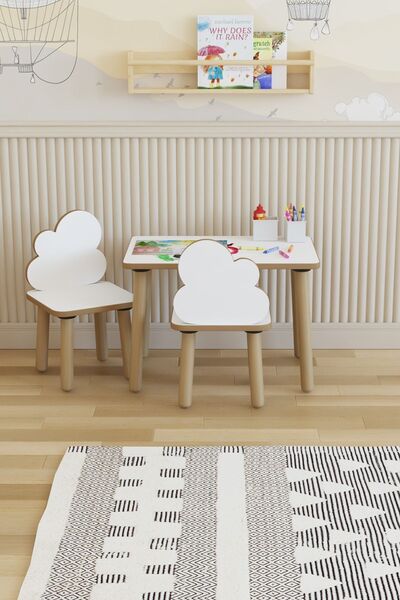 POFİTTO Yaz-sil Yüzey Çocuk Masası-aktivite Masası-çocuk Çalışma Masası Takımı 2 Adet Sandalyeli