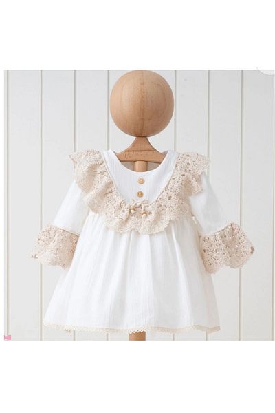 Mymio Lace Collar and Sleeves Beaded Girls' and Baby Dress