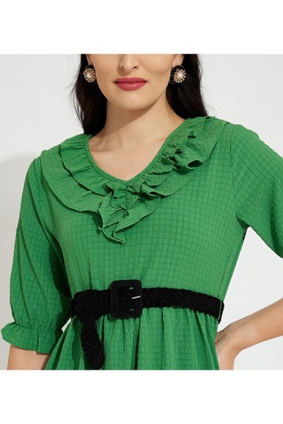Aeropostale Women's Green Plain V Neck Dress