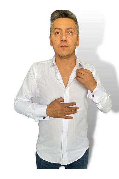 CLASSO White Long Sleeve Cuff Hidden Button Classic Shirt