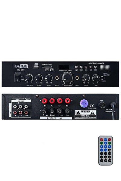 Hepa-Merz Hepa Merz HB-300 Stereo Mixer Amfi 4-8 Ohm 2 Çıkışlı 2x150W Anfi Bluetooth Usb