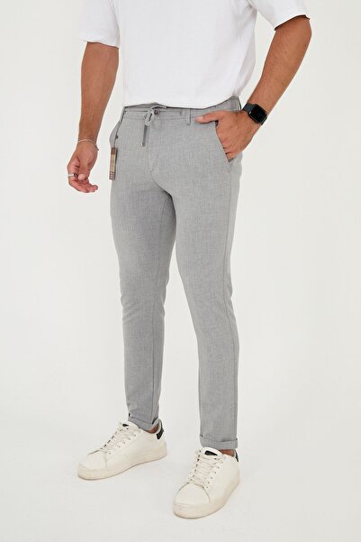 BROCARD Γκρι Slimfit Jogger Παντελόνι - Ανδρικό, Διπλό Πόδι, Σχέδιο μισής ελαστικής μέσης