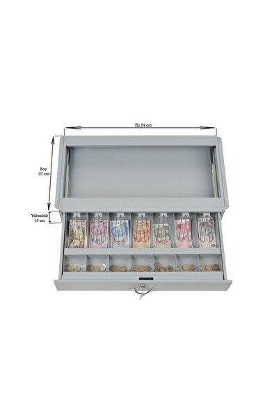 CETKA METAL Banka Tipi Metal Para Çekmecesi Kırılmaz Teleskopik Raylı 7 Bölme...