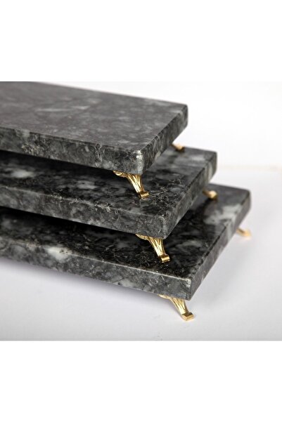 Başakmarble Presentation Holder Gold Marble Set of 3 - Foot-Smoked