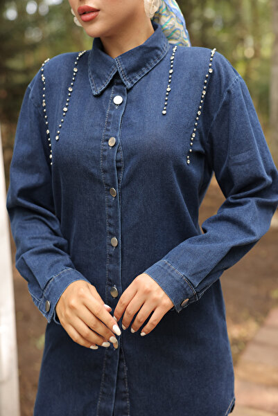 benguen Σετ τζιν Navy Blue 370-1 - Πόδι με σκίσιμο και πέτρινη λεπτομέρεια