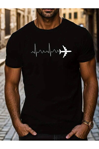 NoVibe Tricou unisex din bumbac cu mânecă scurtă cu model Airplane Pulse