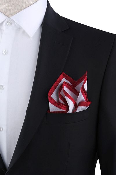 La Pescara Red Detailed Microfiber Plain White Men's Pocket Handkerchief Sps447