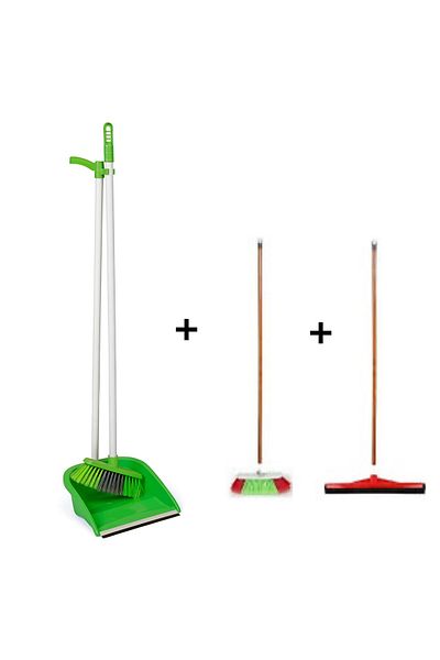 MCK Plus Cleaning Set - 3-Piece, Wooden Handle, Firca Cekpas, Cekcek, Lux Foldable Faras, Green