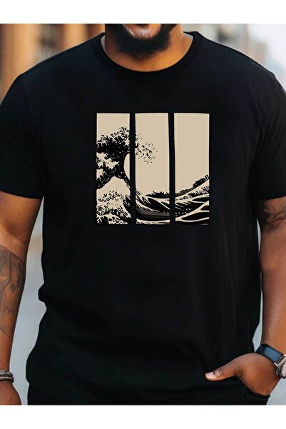 NoVibe Tricou unisex din bumbac cu mânecă scurtă cu imprimeu ondulat