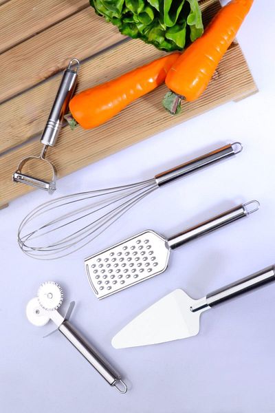 Rotanev 5 Piece Steel Stainless Kitchen Serving and Preparation Set Dowry Set