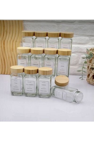 Pembelia Life 12-Piece Glass Spice Rack Set with Bamboo Spray Head - Labeled