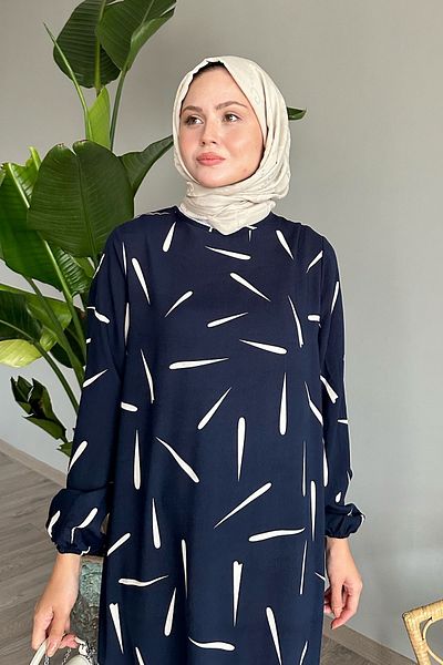 InStyle Μπλε φόρεμα βισκόζης - Τραγανό ριγέ λεπτομέρεια
