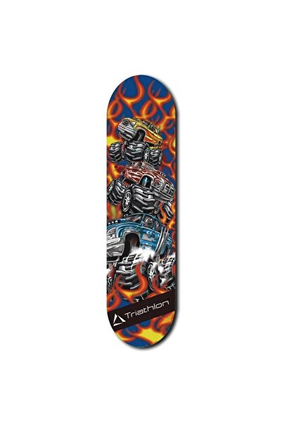 Triathlon T132 Tahta Kaykay 80 Cm Hot Trucks Çılgın Kamyonlar Desenli - 80 X 20 Cm - Zımpara Yüzey