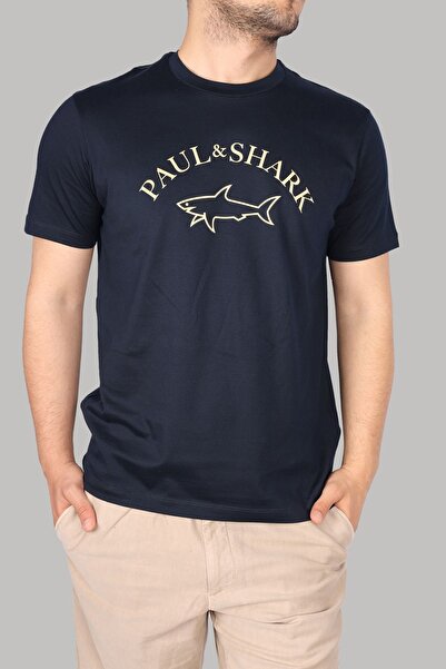 PAUL&SHARK Ανδρικό μπλουζάκι Navy Blue Regular Fit Crew Neck - Λεπτομέρεια με λογότυπο 24411032-013