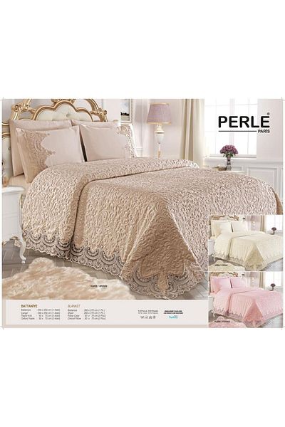 BALADI HOME Blanket French Lace Double Blanket Set Dowry Bedspread Set 3 pieces