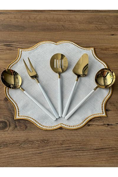Meri Ev Gereçleri ALLEGRA WHITE GOLD 5 PIECES SOSLUK KEPÇE SET