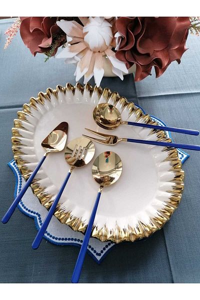 Meri Ev Gereçleri ALLEGRA BLUE GOLD 5 PIECES SOSLUK KEPÇE SET