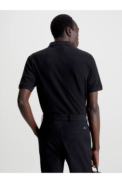 Calvin Klein Men's Brand Logo Polo Collar Organic Cotton Black Polo Collar T-shirt K10k111196-beh