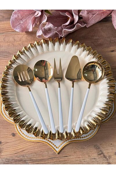 Meri Ev Gereçleri ALLEGRA WHITE GOLD 5 PIECES SOSLUK KEPÇE SET