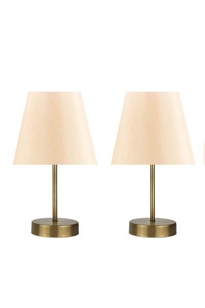 Fer Avize Set of 2 Marla Antique Modern Metal Legs Cream Fabric Head Table Lamp Lampshade