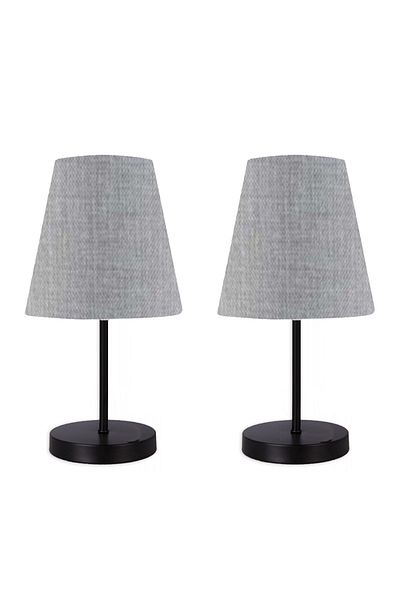 Fer Avize Set of 2 Marla Black Modern Metal Legs Gray Fabric Head Table Lamp Lampshade