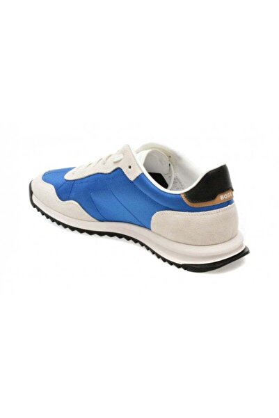 BOSS Erkek Marka Logolu Bağcıklı Kaydırmaz Tabanlı Günlük Beyaz-Mavi Sneaker 50517276-462