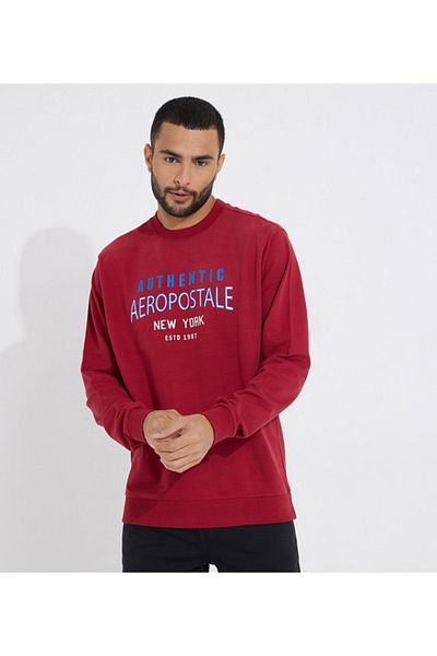 Aeropostale Men's Red Text Round Neck Sweatshirt