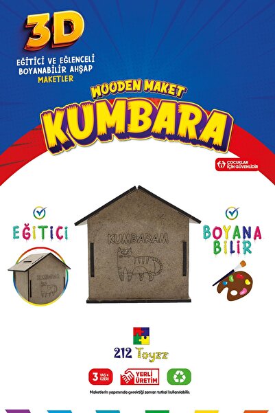 212toyzz 3D Boyanabilir Ahşap Kumbara - Çocuklar İçin Eğitici ve Eğlenceli Ta...