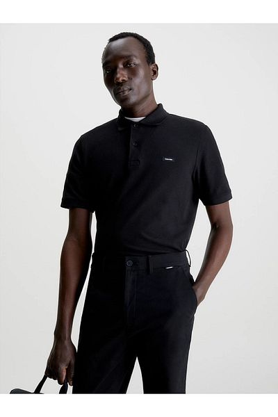 Calvin Klein Men's Brand Logo Polo Collar Organic Cotton Black Polo Collar T-shirt K10k111196-beh
