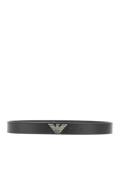 Emporio Armani Curea pentru bărbați din piele neagră - reglabilă, cu logo-ul mărcii, Y4S614 YQ40I-80001