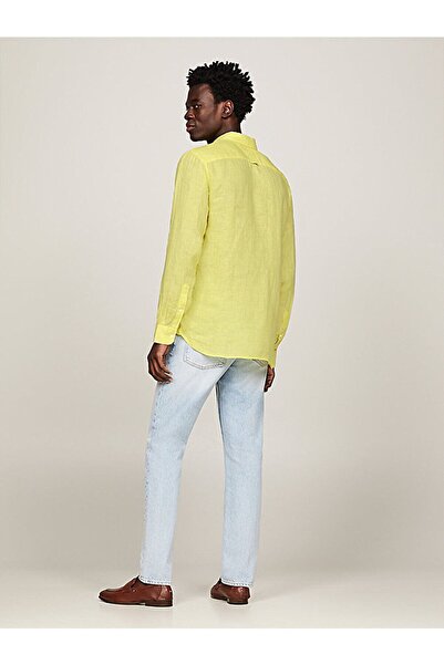 Tommy Hilfiger Erkek Marka Logolu Düğmeli Uzun Kollu Sarı Gömlek MW0MW34602-ZIN