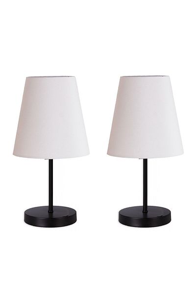 Fer Avize Set of 2 Marla Black Modern Metal Leg White Fabric Head Table Lamp Lampshade