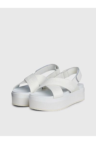 Calvin Klein White Sandals - Thick Heel, Velcro, Summer Logo, YW0YW01362-YBR