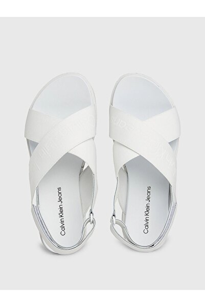 Calvin Klein White Sandals - Thick Heel, Velcro, Summer Logo, YW0YW01362-YBR