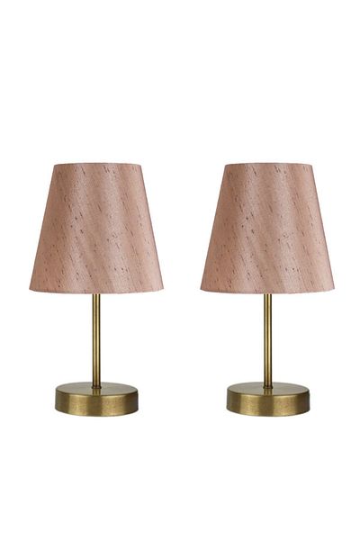 Fer Avize Modern Metal Leg Bright Brown Fabric - Set of 2 Marla Antique Head Table Lamp Lampshade